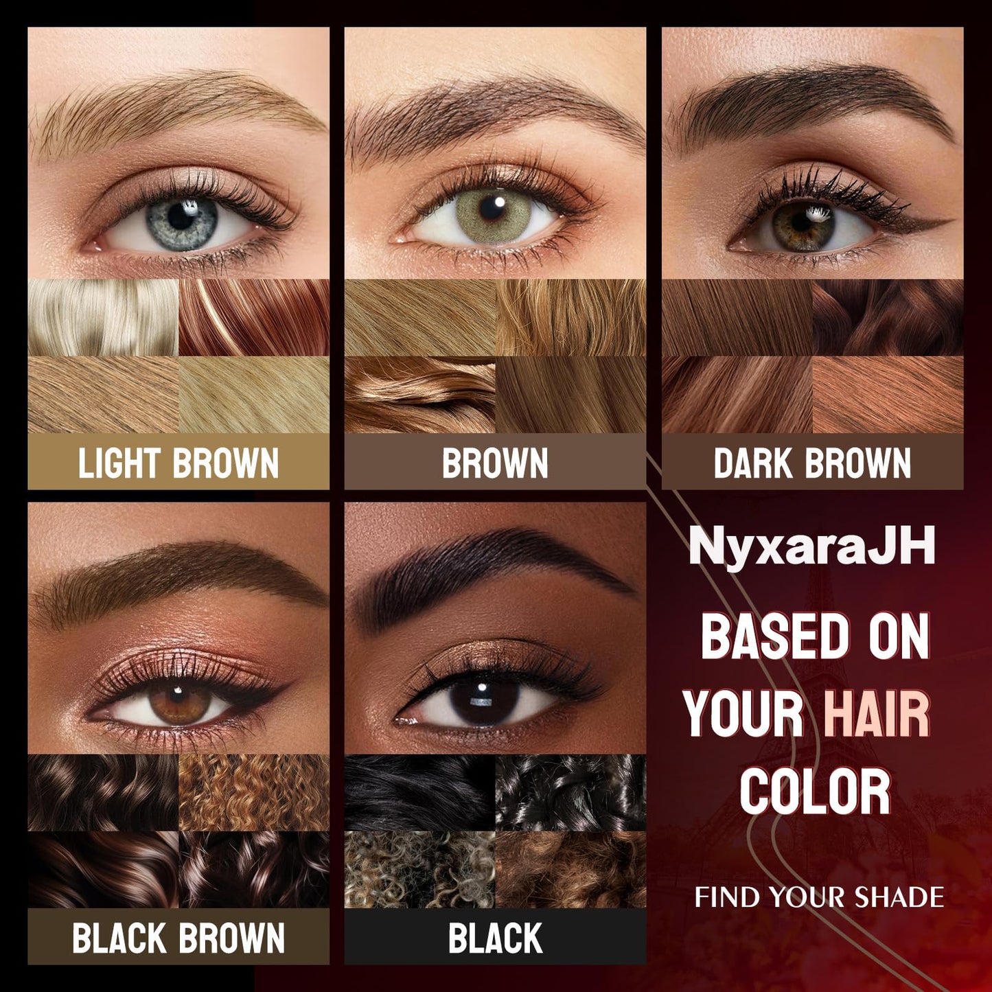 NyxaraJH Double-Headed Eyebrow Pen, Ultra-Precise Hair-Like Strokes, Long-Lasting Makeup, 0.03mm Precision Nibs, Available in Light Brown, Brown, Dark Brown, Black Brown, Black (4#Black Brown)