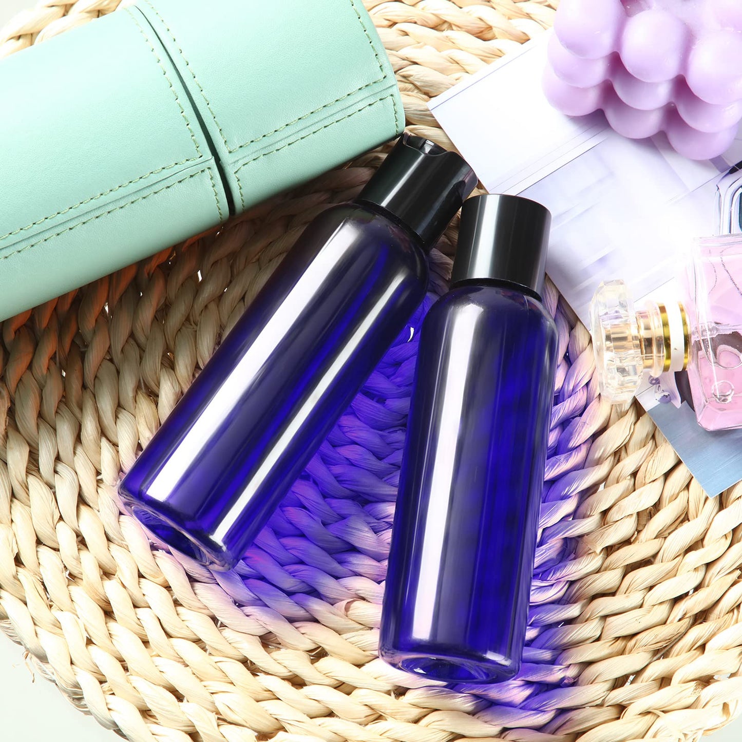 Mimorou 50 Pcs 4oz Empty Plastic Travel Bottles with Disc Top Flip Cap Small Travel Size Bottles Blue Refillable Empty Containers for Shampoo Lotion Liquid Body Soap Cream Toiletries