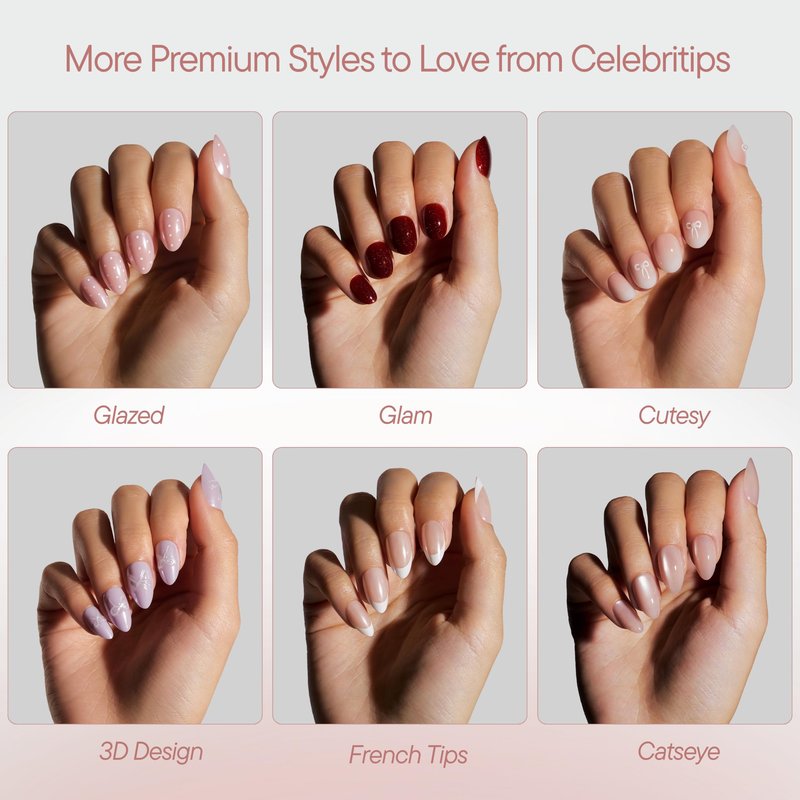 Celebritips Nail Art Press-Ons | Small Delite, Short Squoval Nails, Reusable | 16 sizes - 32 Nails Kit with Super-hold Nail Glue and Sticky Tabs
