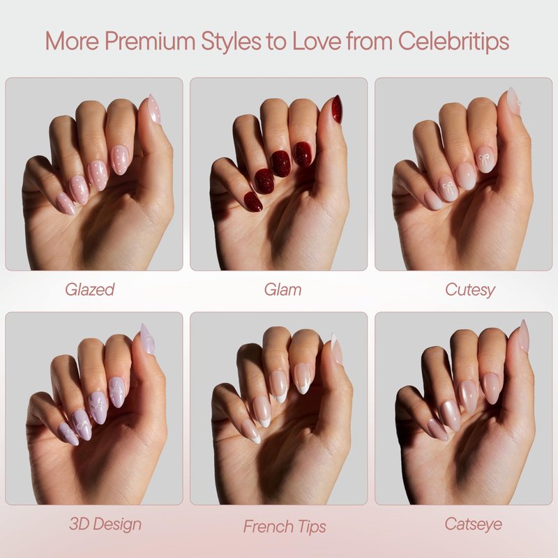 Celebritips Nail Art Press-Ons | Short Almond Nails, Reusable | 16 sizes - 32 Nails Kit with Super-hold Nail Glue and Sticky Tabs (Maui)
