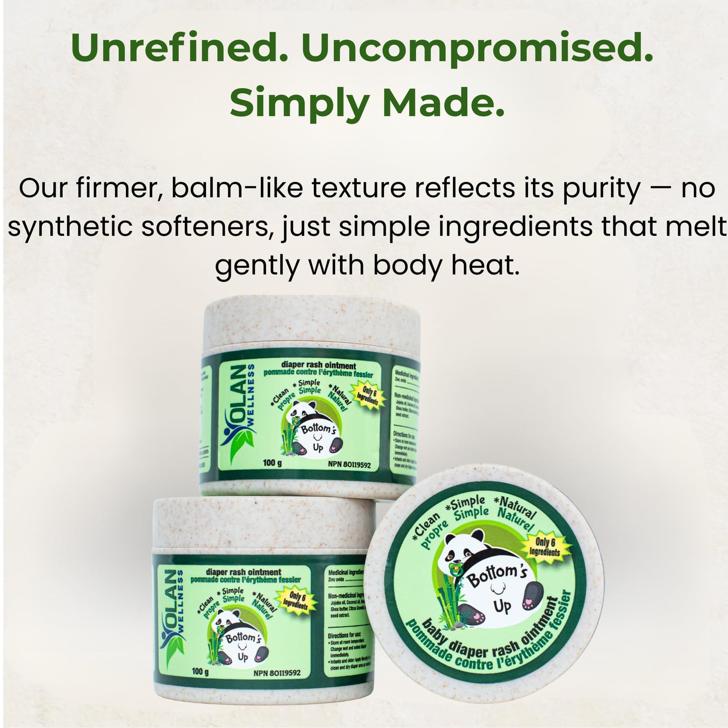 Bottoms Up Diaper Rash Ointment by Olan Wellness – Thick Zinc Oxide Barrier Cream, Melts on Contact, Helps Soothe & Protect Sensitive Skin, Baby Balm for Newborns & Toddlers