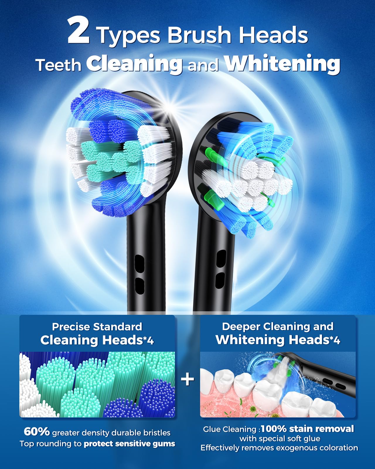 TEETHEORY Rotating Electric Toothbrush for Adults with 8 Brush Heads (2 Types), 4 Modes Deep Clean Electric Toothbrush with Rechargeable Power and 2 Min Smart Timer Black