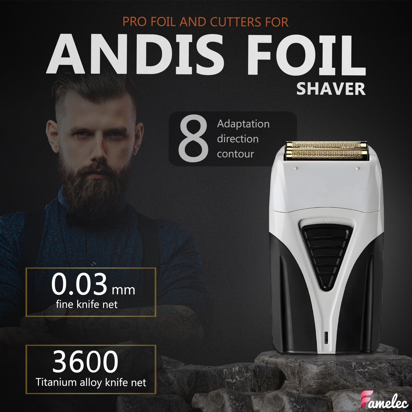 FAMELEC Replacement Heads for Andis Shaver Pro-Foil & Lithium - Super Soft Gold Titanium Cutters for Andis Foil Shaver Replacement TS1 17150 17235 17220 TS2 17200, Compatible with Razor Blades