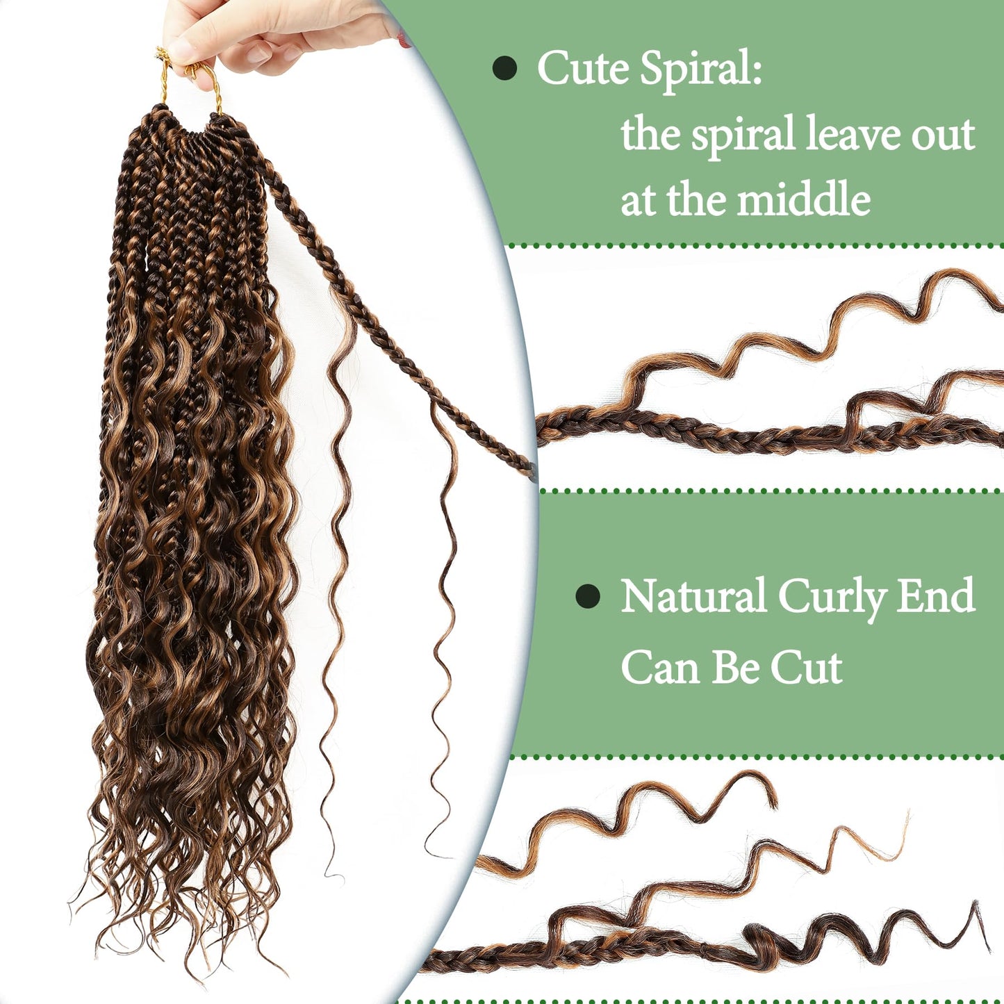 Eerya 8 Packs Boho Goddess Box Braids Crochet Hair for Black Women 16 inch Pre-looped Bohemian Crochet Box Braids With Curly Ends Synthetic Crochet Hair Extensions (16 inch, P4/30)