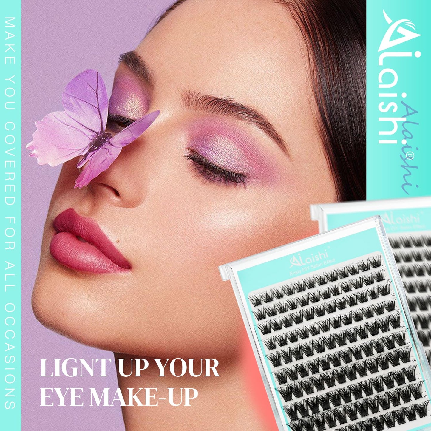 AILAISHI No Glue Needed Lashes, Self Adhesive Eyelashes, DIY Lash Cluster Extensions Kit 10‑18mm,120pcs Fluffy D Curl Soft Natural Lashes with Tweezers–Fake Cat Eye Wispy Individual Clusters 1-5-L