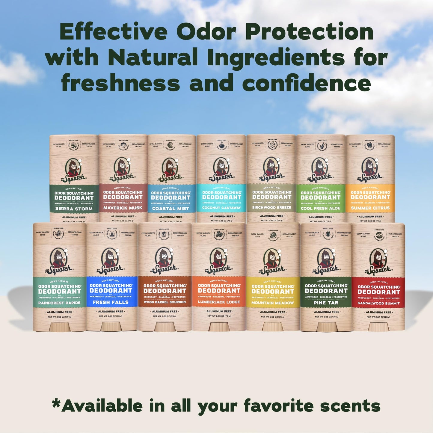Dr. Squatch Natural Men’s Deodorant – Aluminum Free Natural Deodorant Men with Charcoal & Postbiotics for 72-Hour Odor Protection – Fresh Falls, 2.65oz Stick (3-Pack)