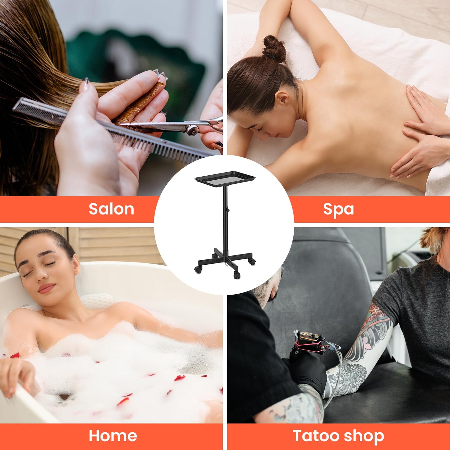 TASALON Rolling Salon Tray, Mobile Styling Station with Wheels Aluminum Rolling Tray Trolley for Salon Essentials, Adjustable Height or Hairstylist Tray with 10 PCS Disposable Salon Tray Cover