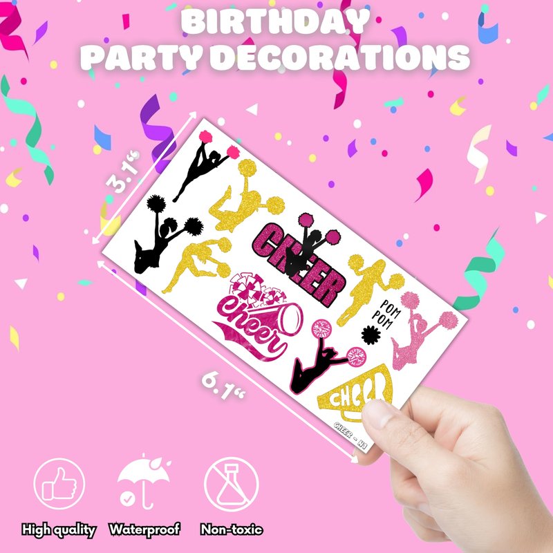 Cheerleading Temporary Tattoos 8 Sheets 82 PCS Cheer Party Decorations Supplies Favors Team Spirit Theme Birthday Cute Stickers Christmas Gifts for Boys Girls Class School Prizes Carnival