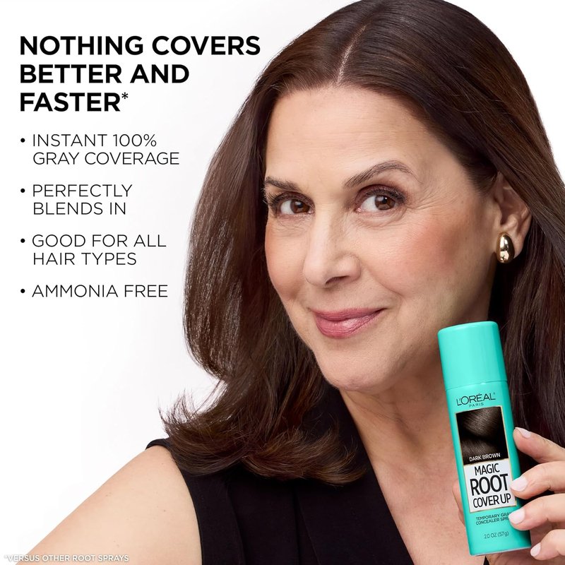 L'Oreal Paris Magic Root Cover Up - Gray Hair Spray for 100% Coverage | Ammonia-Free, Lightweight, Light Brown, 2 oz (2 Count)