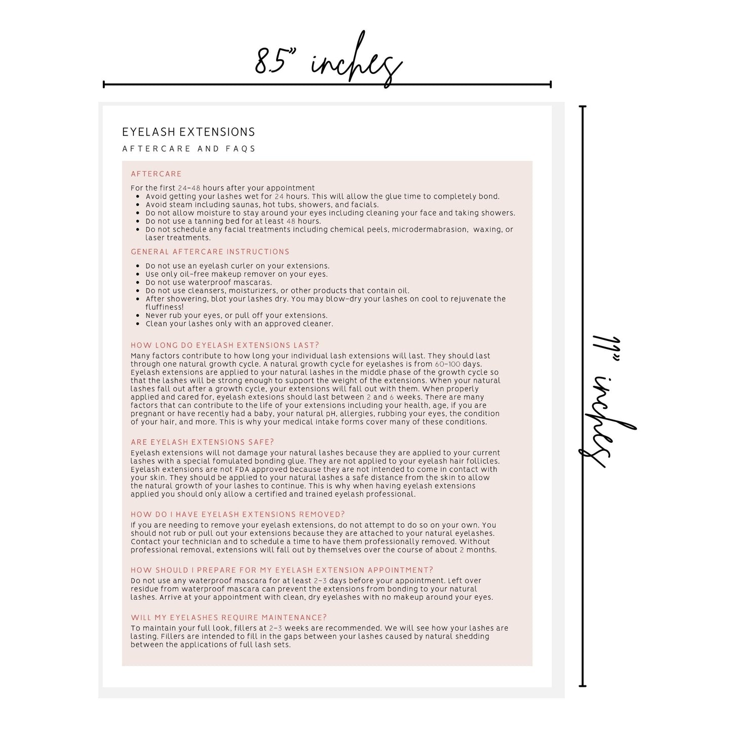 Lash Extension Eyelash Consent, Intake, Aftercare forms with Mapping | 100 Pack | 25 of each Consent, Intake, Aftercare, and Mapping Forms for Lash Artists | 8.5 x 11 inch