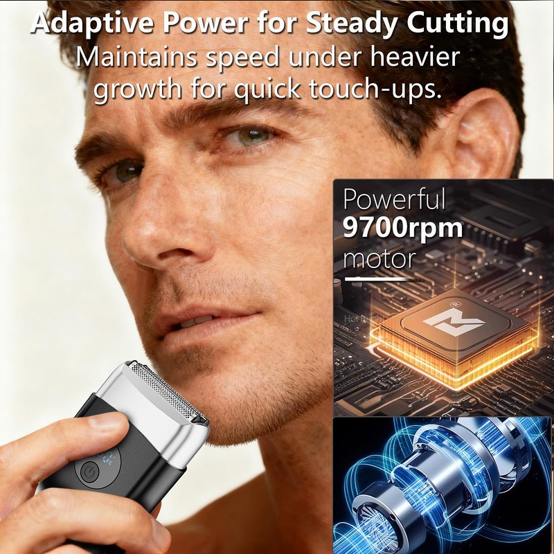Mini Triple Foil Shaver for Men: Electric Razor｜Ergonomic Grip｜IPX7 Waterproof｜120min Runtime｜Fast USB-C Charge｜Perfect Gift for Travel Business Trip