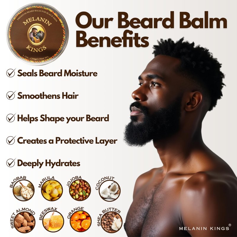 Melanin Kings Beard Grooming Kit for Men - Formulas With Ancient African Natural Ingredients | Beard Wash, Oil, Balm, Brush, Comb, Trimming Scissors