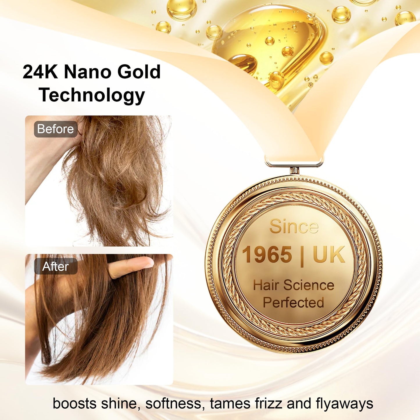 24K Gold Hair Oil, Repair Shine Serum with Coconut, Argan & Olive Oils - Heat Protectant and Frizz Control - Vegan, Lightweight Leave-In Treatment for Dry Damaged Hair (2.02 Fl Oz (Pack of 3))