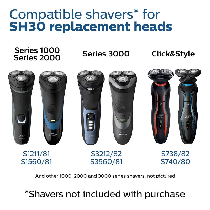 Philips Norelco SH30/52 Shaving Heads,Compatible with Philips Shavers Series 1000,3000 and 5000,Powerful Performance,Self-Sharpening,3 Pieces,Model SH30/52,(Pack of 3)