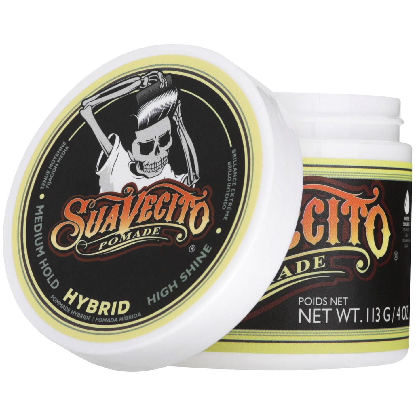 Suavecito Hybrid Pomade For Men - Medium Hold - High Shine - Oil & Water Based Formula - Easy To Wash Out - 4 oz