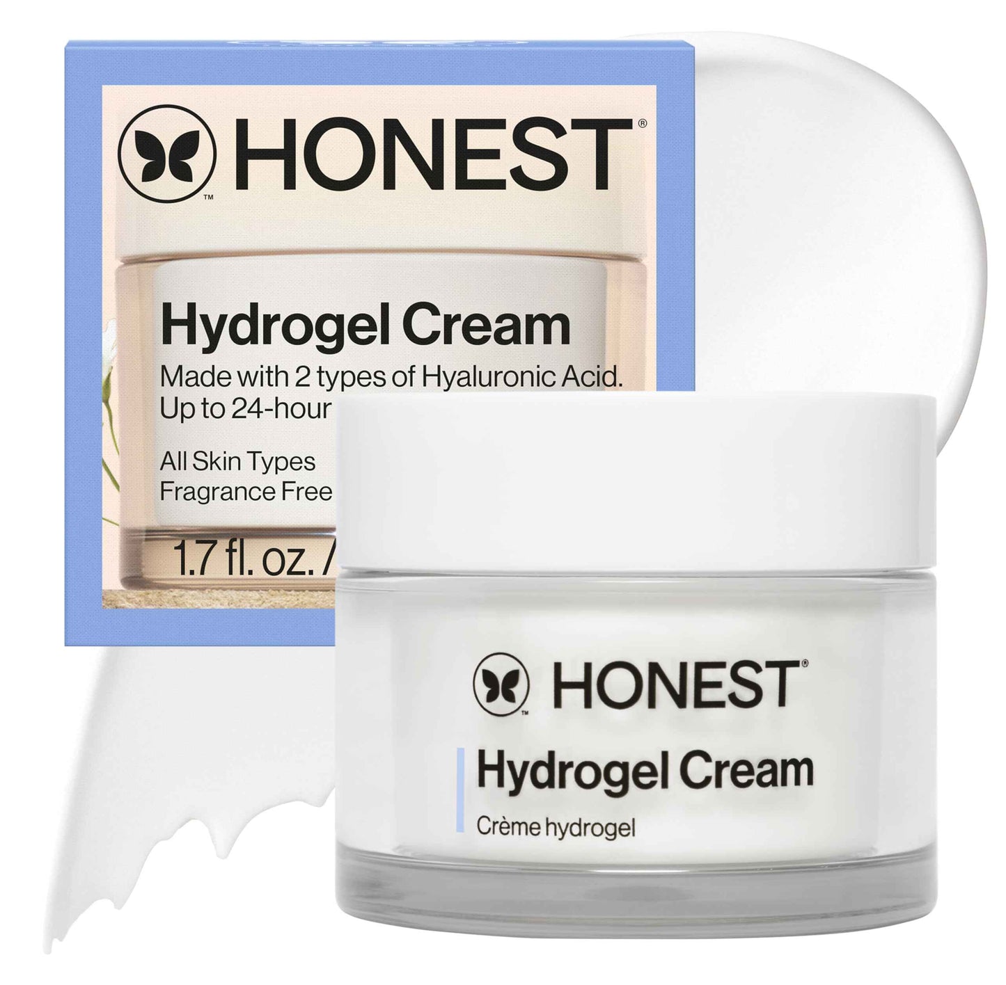 Honest Beauty Hydrogel Cream with Hyaluronic Acid | Lightweight, Moisturizing Water Cream | Gentle for Sensitive Skin, Fragrance Free, Vegan | 1.7 fl oz