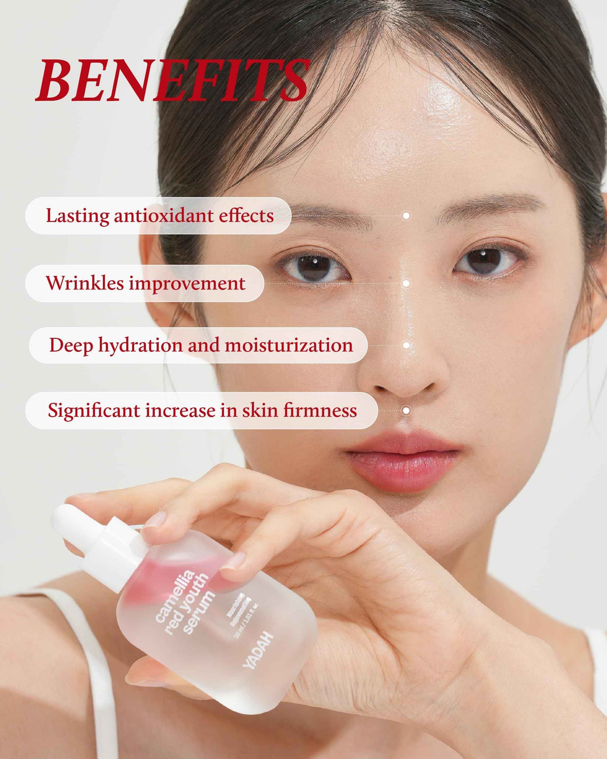 YADAH Camellia Red Youth Serum, Wrinkle care & Firming care Facial Serum with Bakuchiol and Camellia Oil, Hydrating & Skin Defense Treatment, For All Skin Types, 1.01fl oz