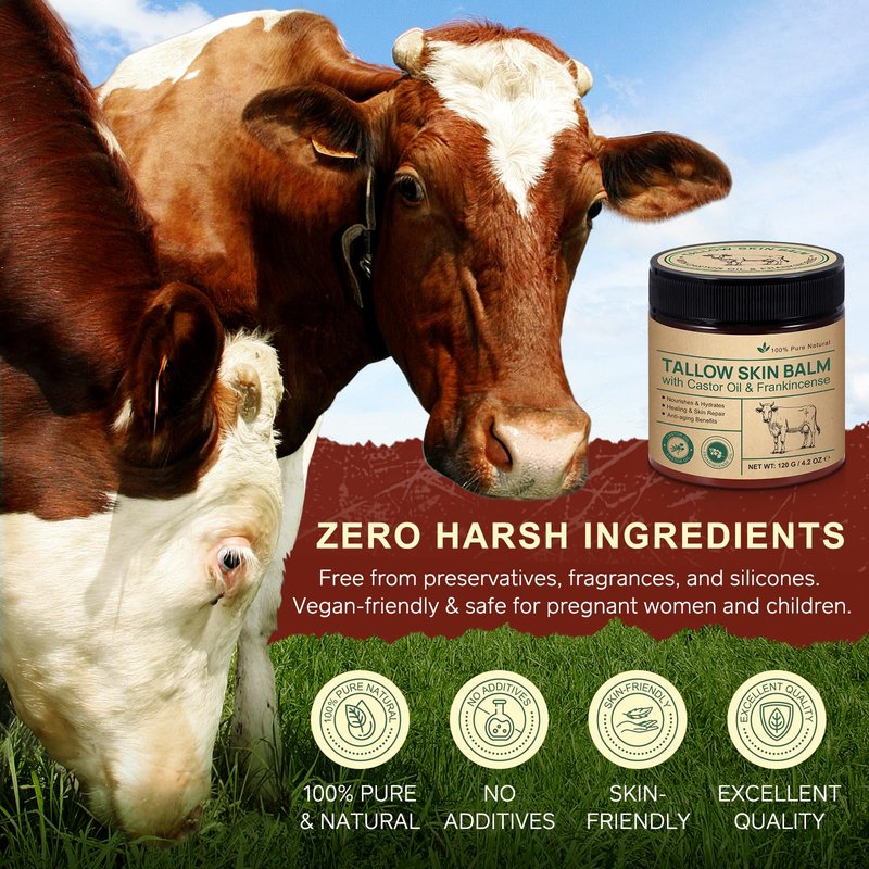2 Pcak Beef Tallow Cream with Castor Oil and Frankincense, 100% Grass-Fed Tallow for Skin Care, Face & Body Moisturizer for Skin, Sensitive Skin & Dry Skin Age Defying, Eczema All-Purpose Balm