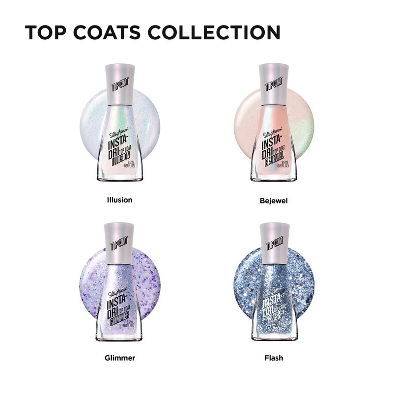 Sally Hansen Insta-Dri Nail Polish Top Coat | Quick Dry, Long Lasting, Streak-Free Shine, Sheer | Illusion | Shimmery White Nail Polish