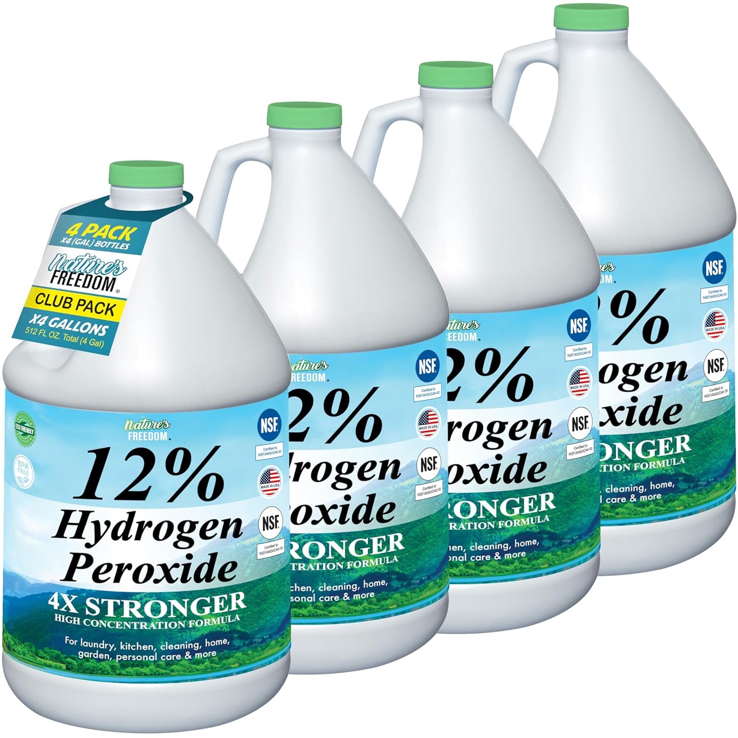 Nature's Freedom Hydrogen Peroxide 12% - Food Grade H2O2 | 4 Gallons of Purified Water