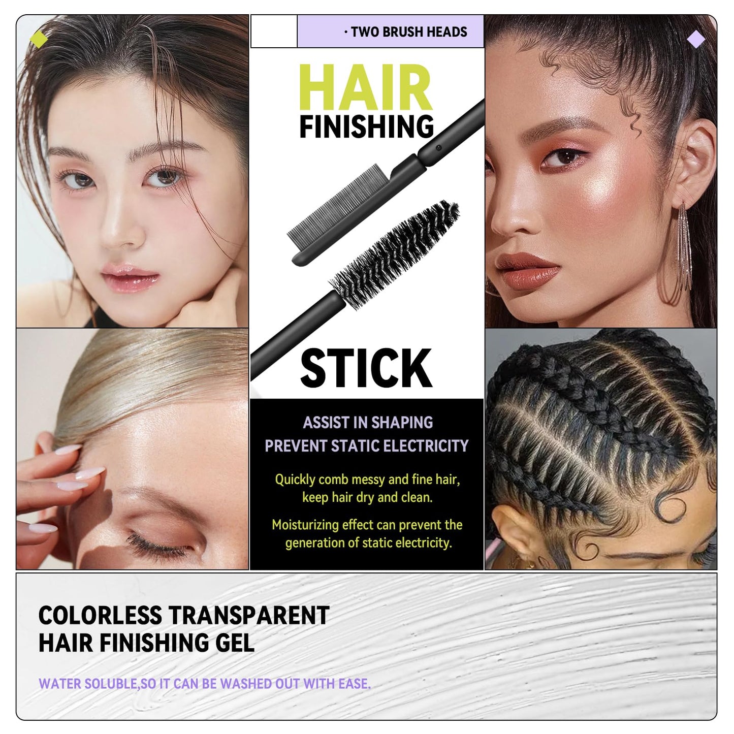 BestLand Double-Head Hair Serum Wand for Frizz and Flyaways – Non-Greasy Flyaway Tamer with Hair Mascara Brush & Comb Tip, Styling Gel Wax Stick, Travel Size, Ideal Gifts for Women Girls