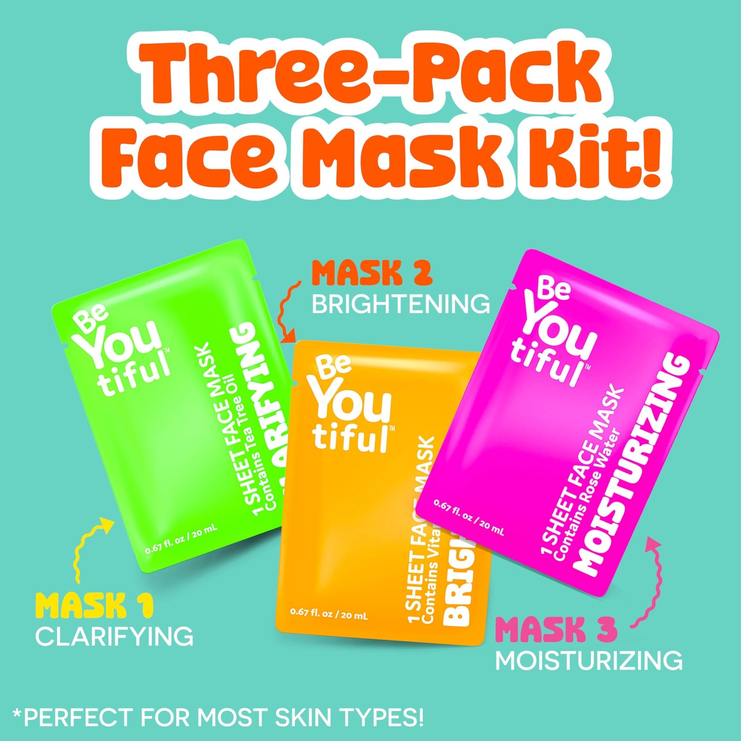 BeYoutiful Hydrating Face Mask Spa Set For Kids and Teens, Skin Care Facial