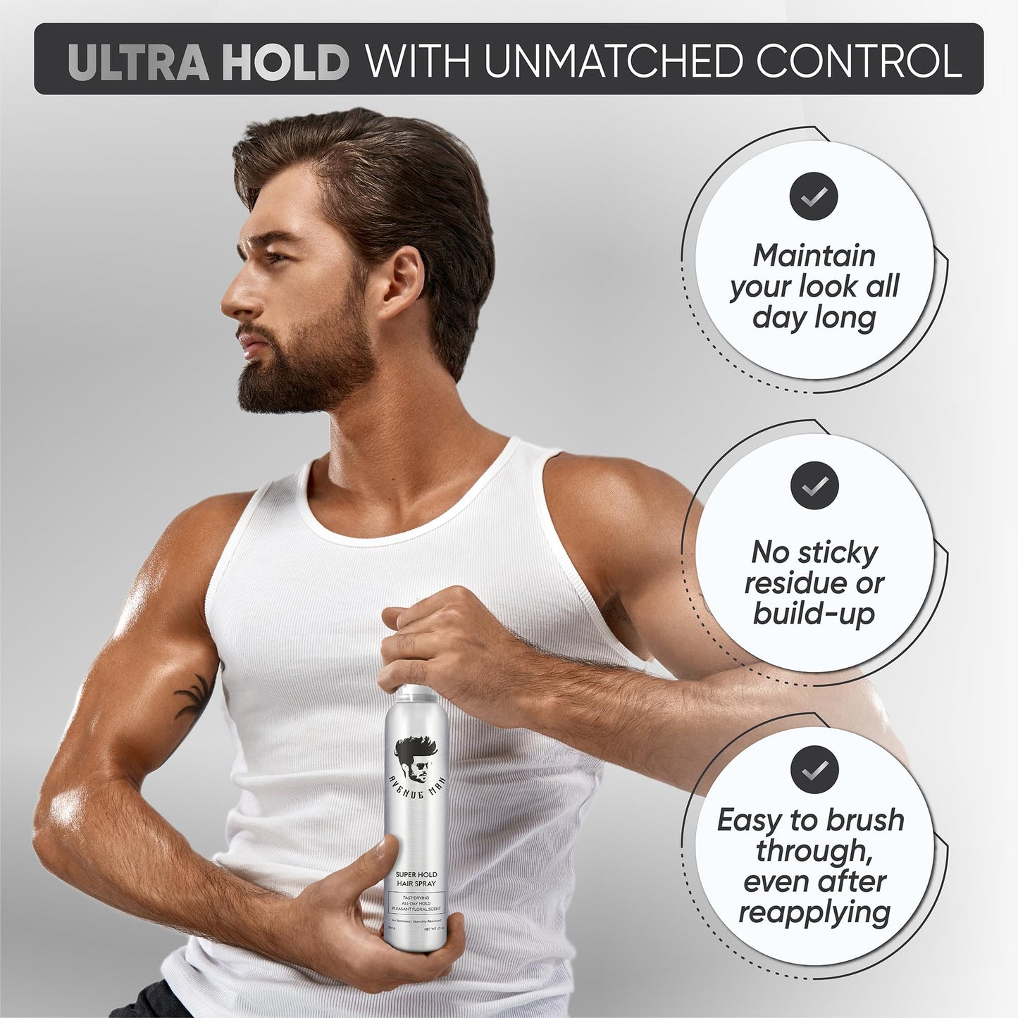 Avenue Man Super Hold Hairspray for Men - Fast-Drying Men Hair Spray - Shapes, Lifts & Holds Hair for Long-Lasting Control - Mens Hair Spray Extra Hold for Effortless All-Day Control - 10 oz