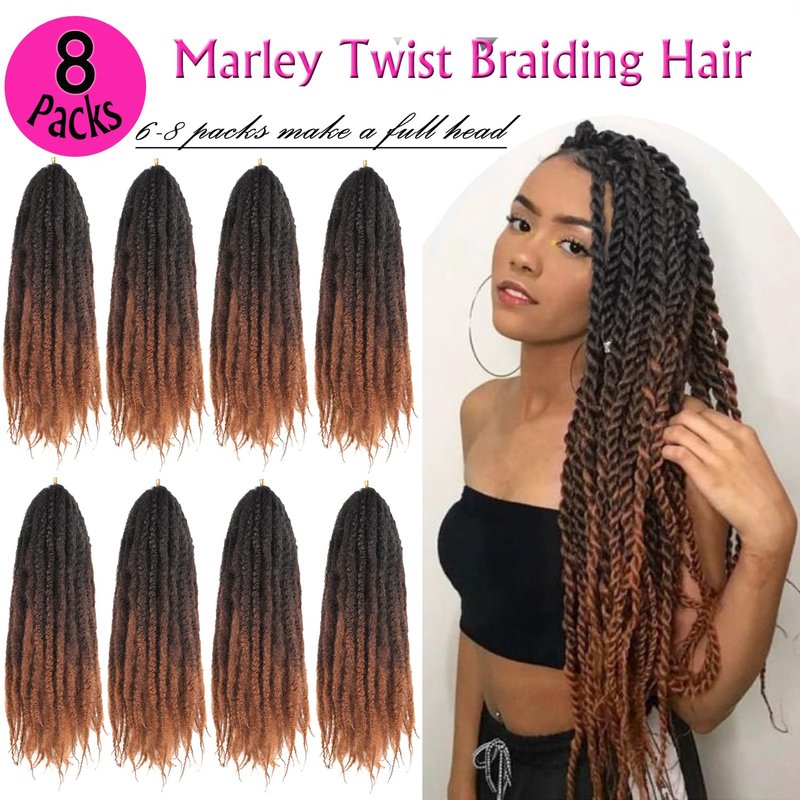 Marley Twist Braiding Hair 18 Inch Marley Hair 8 Packs Kinky Twist Hair Extensions for Afro Kinky Curly Braiding Soft and Natural Crochet Hair (18 Inch 8packs,1b/4/30)
