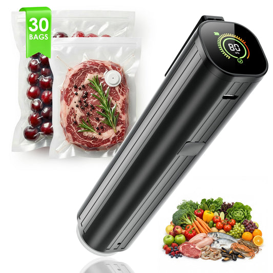 Elxis Vacuum Sealer, Portable handheld Vacuum Sealer + 30 Reusable Vacuum Bags, Portable Food Sealer, With LED pressure display, 2-Speed Pressure Control (60/80 Kpa)