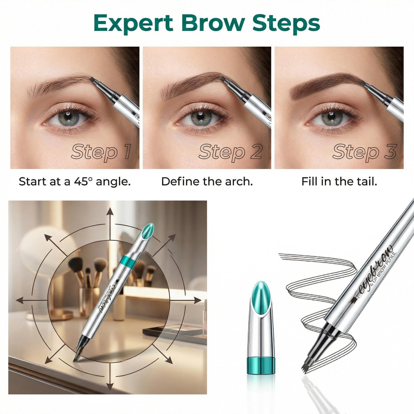 NyxaraJH 36H 4-Tip Waterproof Eyebrow Pencil, 4-in-1 Professional Makeup Kit with Brush, 5 Natural Colors Available (1# Light Brown)