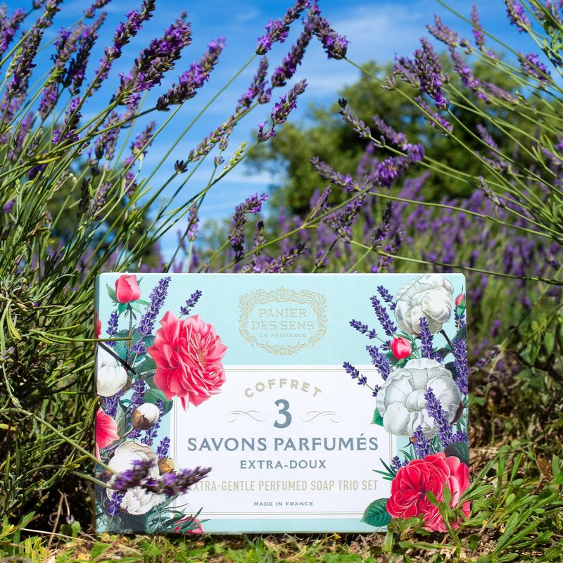 Panier des Sens - Mothersday Gift Bar Soap Gift Set for Women - Cotton, Rose, Lavender Soap Bars - Birthday Gift for Her - Hand & Body Soap Bars with Shea Butter - 97% Natural Ingredients - 3x3.5oz