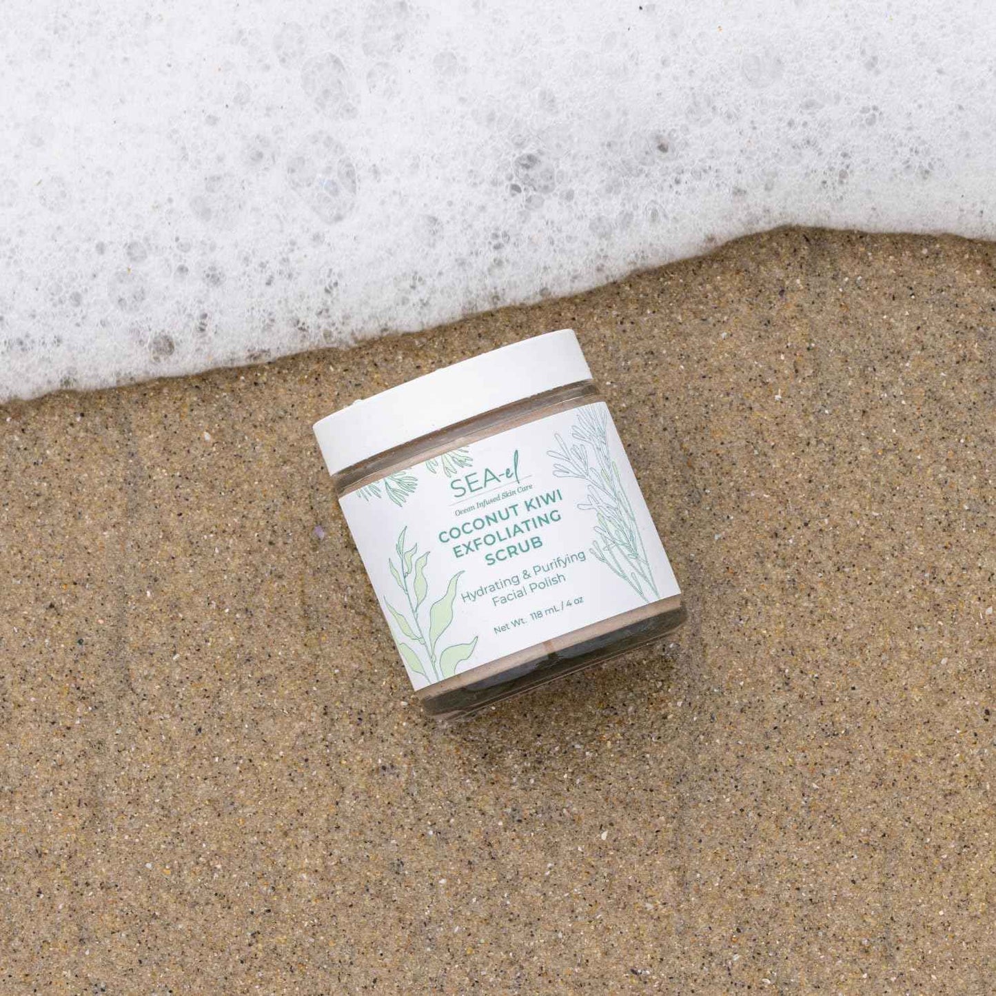 Sea El Coconut Kiwi Exfoliating Face Scrub Hydrating Calming & Purifying Anti Aging Exfoliator - Bamboo Pumice & Green Tea Detoxifying Exfoliant Facial Cleanser & Polish for Women & Men - 4 Oz