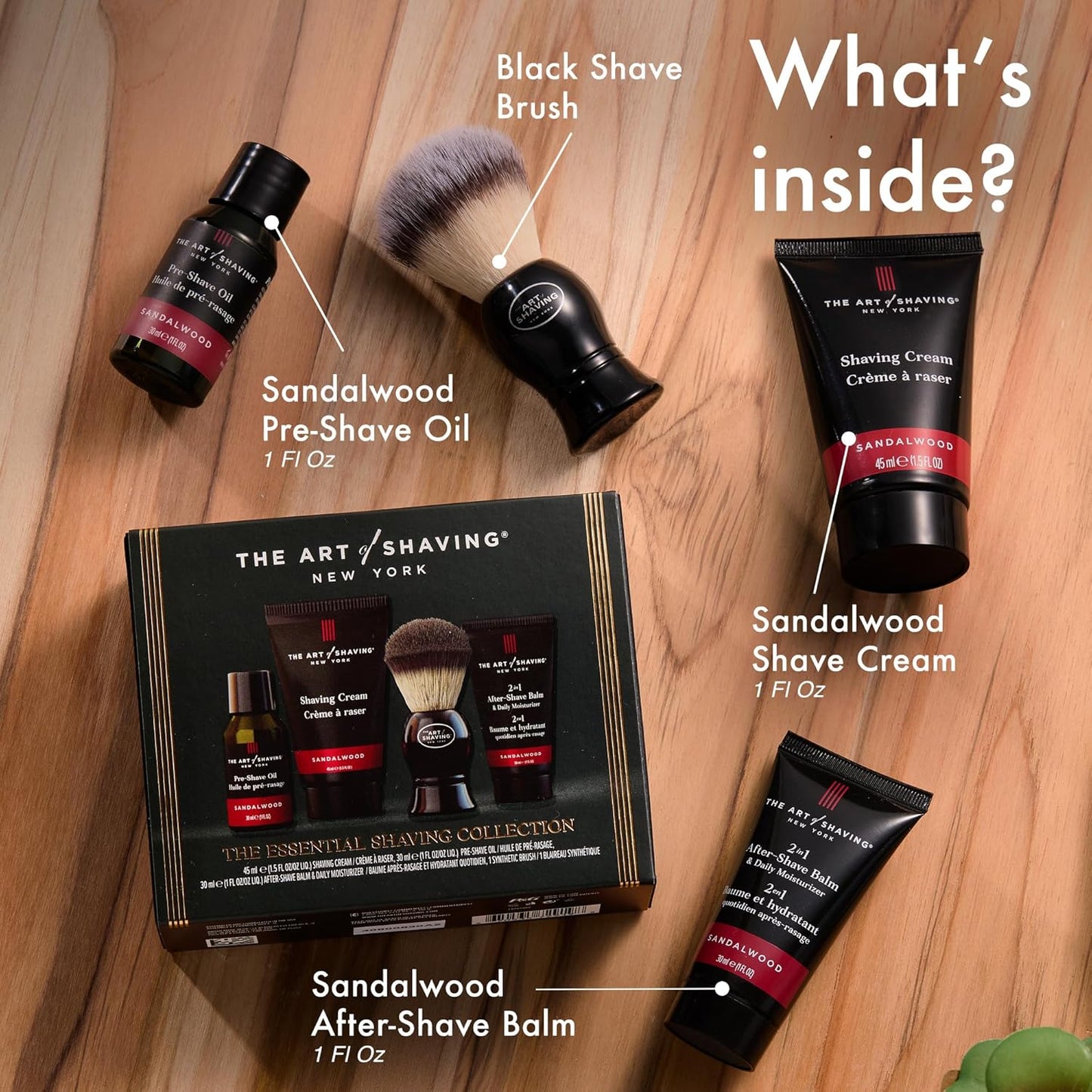 Sandalwood 4-in-1 Shaving Trial Kit | Pre-Shave Oil, Cream, Brush & Balm for Irritation Relief
