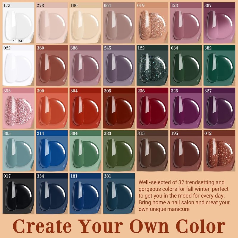 Azurebeauty 42-Piece Dip Powder Nail Kit - 32 Color Set for French Art Manicure | Includes Top/Base Coat & Recycling Tray