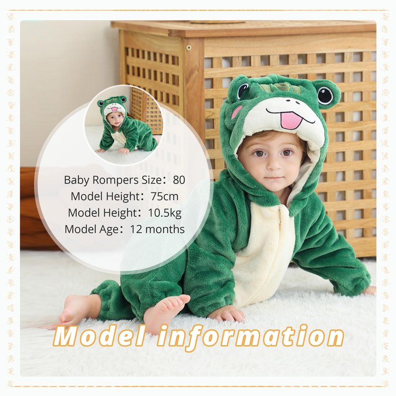 MICHLEY Unisex Baby Boy Girl Hooded Romper Winter Animal Cosplay Jumpsuit Outfits, Green, 6-12months, Size 80