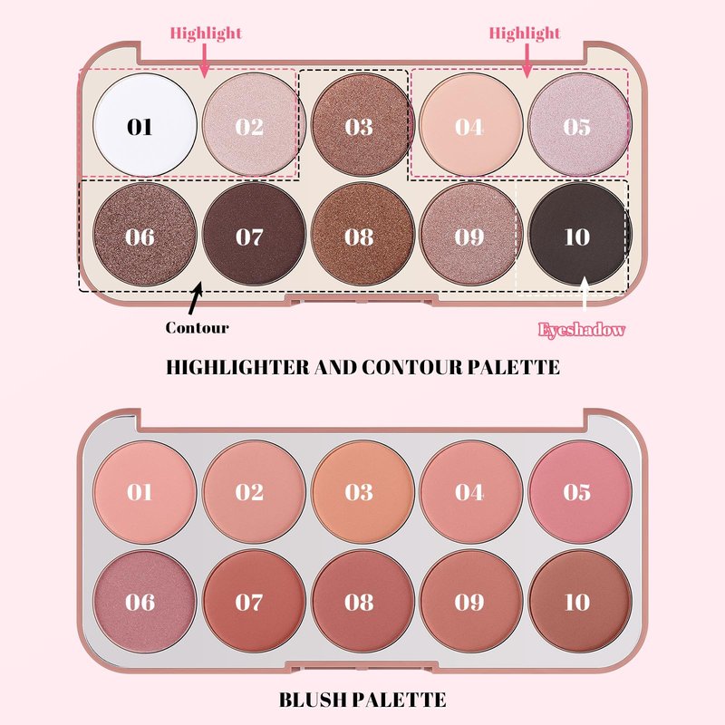 20-Color Makeup Palette Kit: Long-Lasting Blush Highlighter Contour Palette - Buildable Bronzer Powder Face Cosmetics Gift for Women