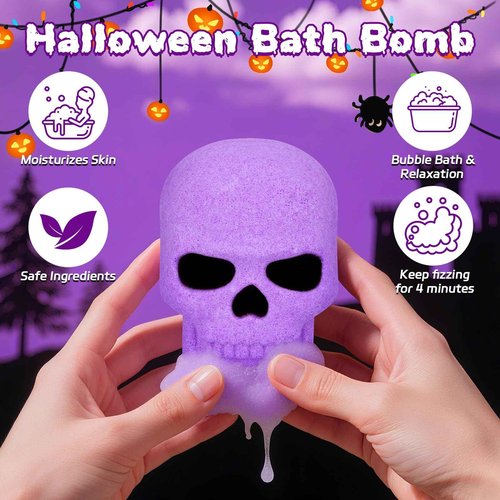 Halloween Bath Bombs for Kids, 6PCS Colorful Skull Bath Bombs with Toy Inside,6 Scented Essential Oil Bubble Bath Fizzy Balls with Pumpkin, Spooky Halloween Toys，Party Favors Gift