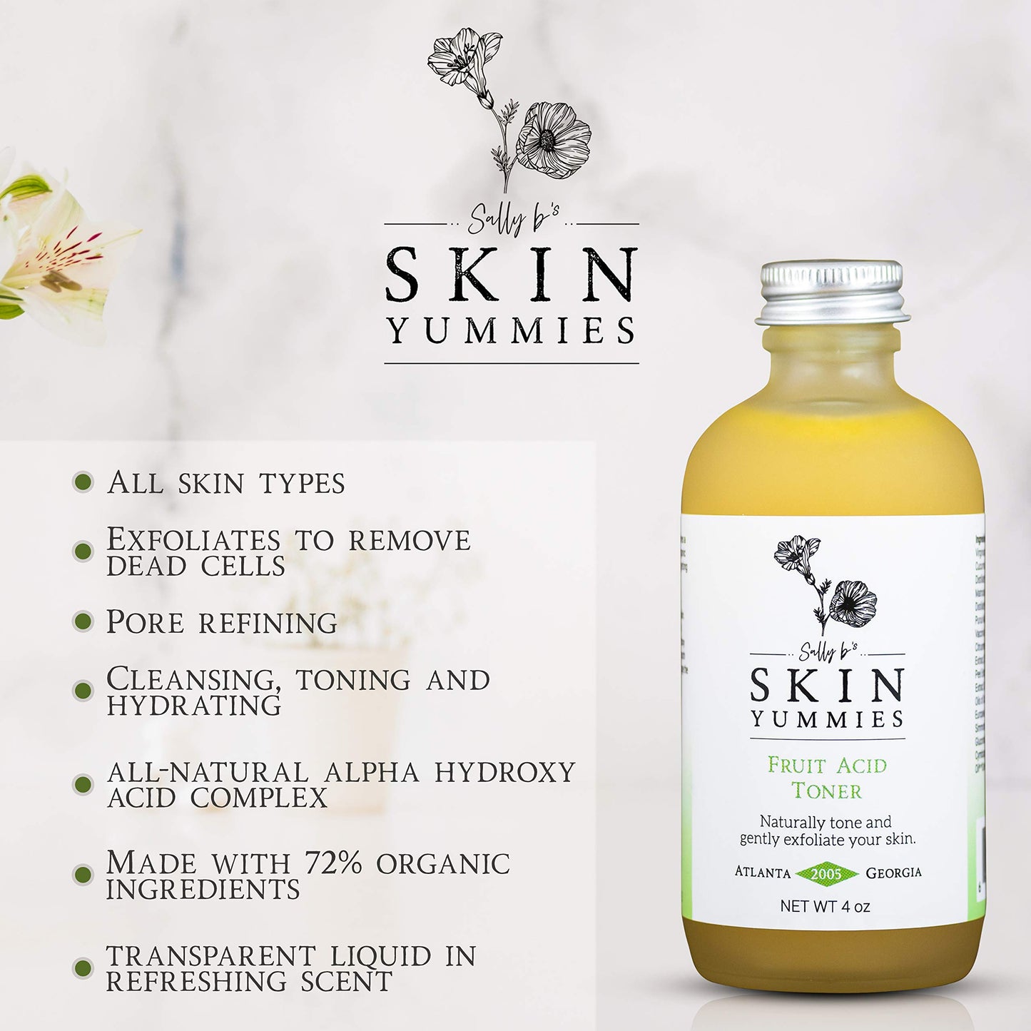 Sally B's Skin Yummies AHA Fruit Acid Face Toner & Daily Exfoliator, 4 oz