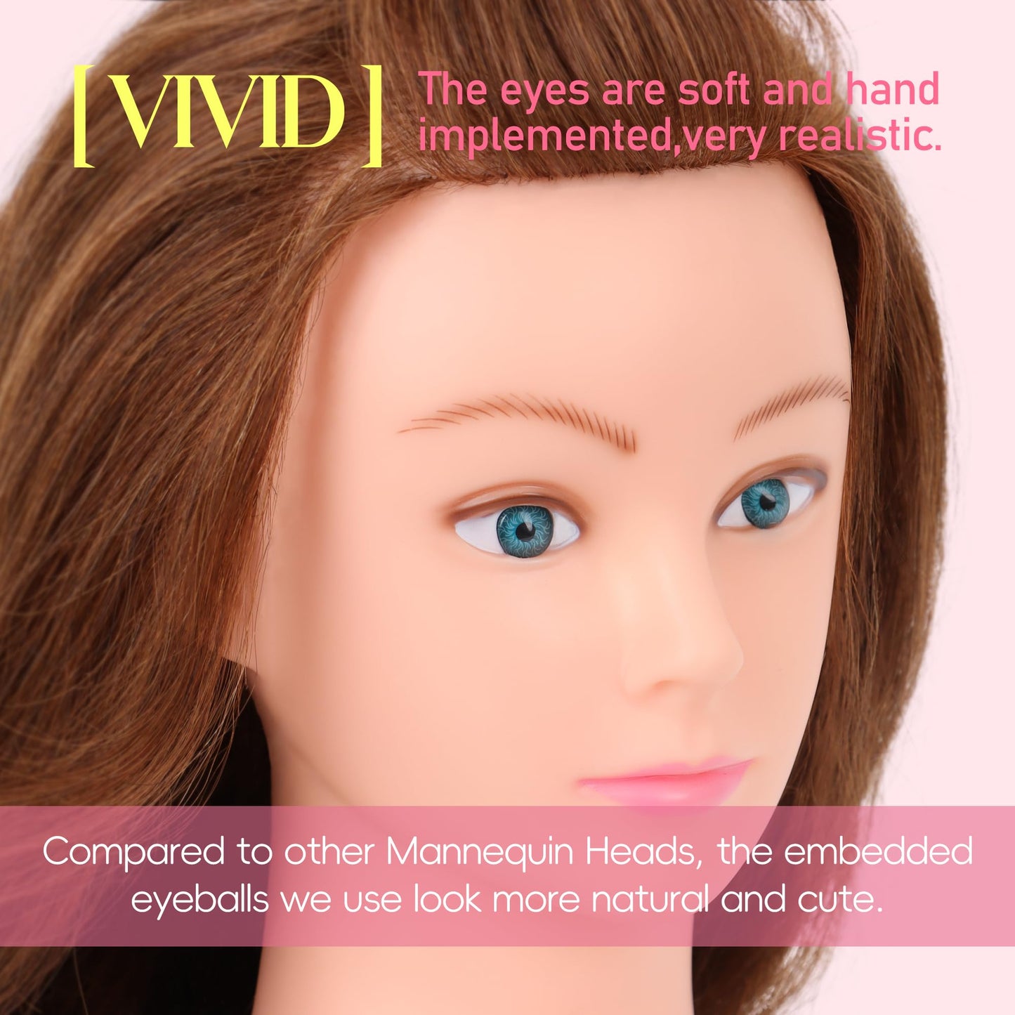 YODIDI Mannequin Head Human Hair 26""-28"" Female 80% Human Hair Mannequin Head Hair Styling Cosmetology Manikin Head Doll Head for Hairdresser with Free Clamp Holder and Tools