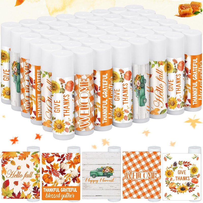 Siifert 50 Pcs Thanksgiving Christmas Party Gifts Bulk Thanksgiving Lip Balms Favors Holiday Basket Stuffers Christmas Stocking Stuffers Small Thank You Gifts for Women Men (Honey Flavor)