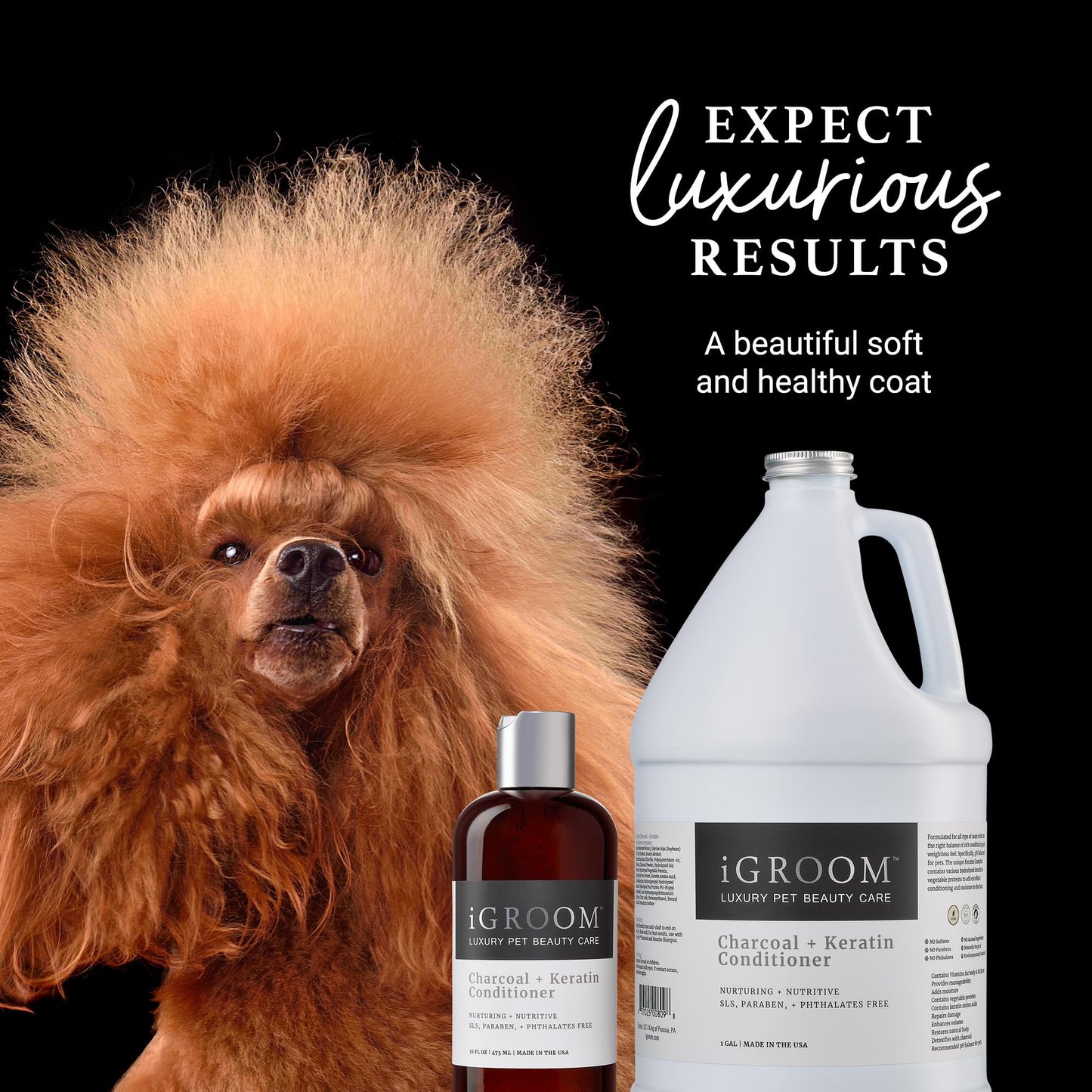 iGroom Charcoal Keratin Dog Conditioner, Luxury Pet Beauty Care, Repairs Enhances Adds Moisture, Made in USA, Summer Fig, 16oz
