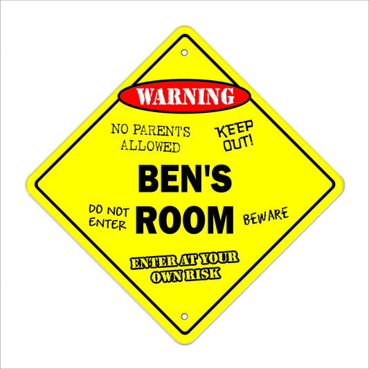 Ben's Room Sign Crossing Zone Xing | Indoor/Outdoor | 12" Tall Kids Bedroom Decor Door Children's Name boy Girl