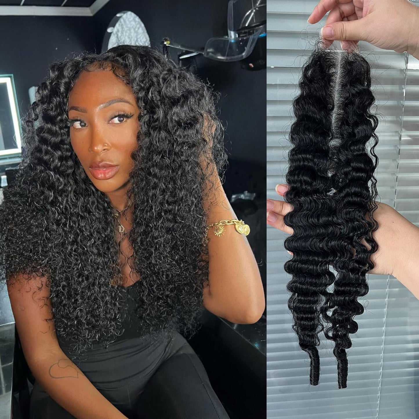 DSEKCAIN 2x6 Burmese Curly Closure 100% Real Human Hair Water Wave 2x6 Transparent HD Lace Closure Natural Black 1B Color 14 Inch