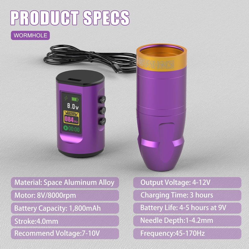 1,800 mAh Battery Wormhole Tattoo Gun Kit Wireless Tattoo Machine Kit with Digital LED Display Tattoo Kit Smart Tattoo Pen Kit Tattoo Cartridge Needles for Tattooist WTK285
