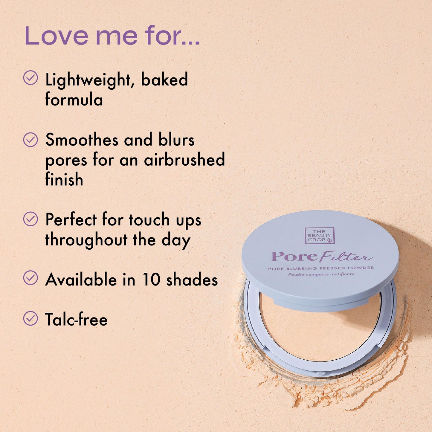 The Beauty Crop PoreFilter Pressed Powder - Blurs Pores & Controls Shine - Light Shade - 0.34 oz