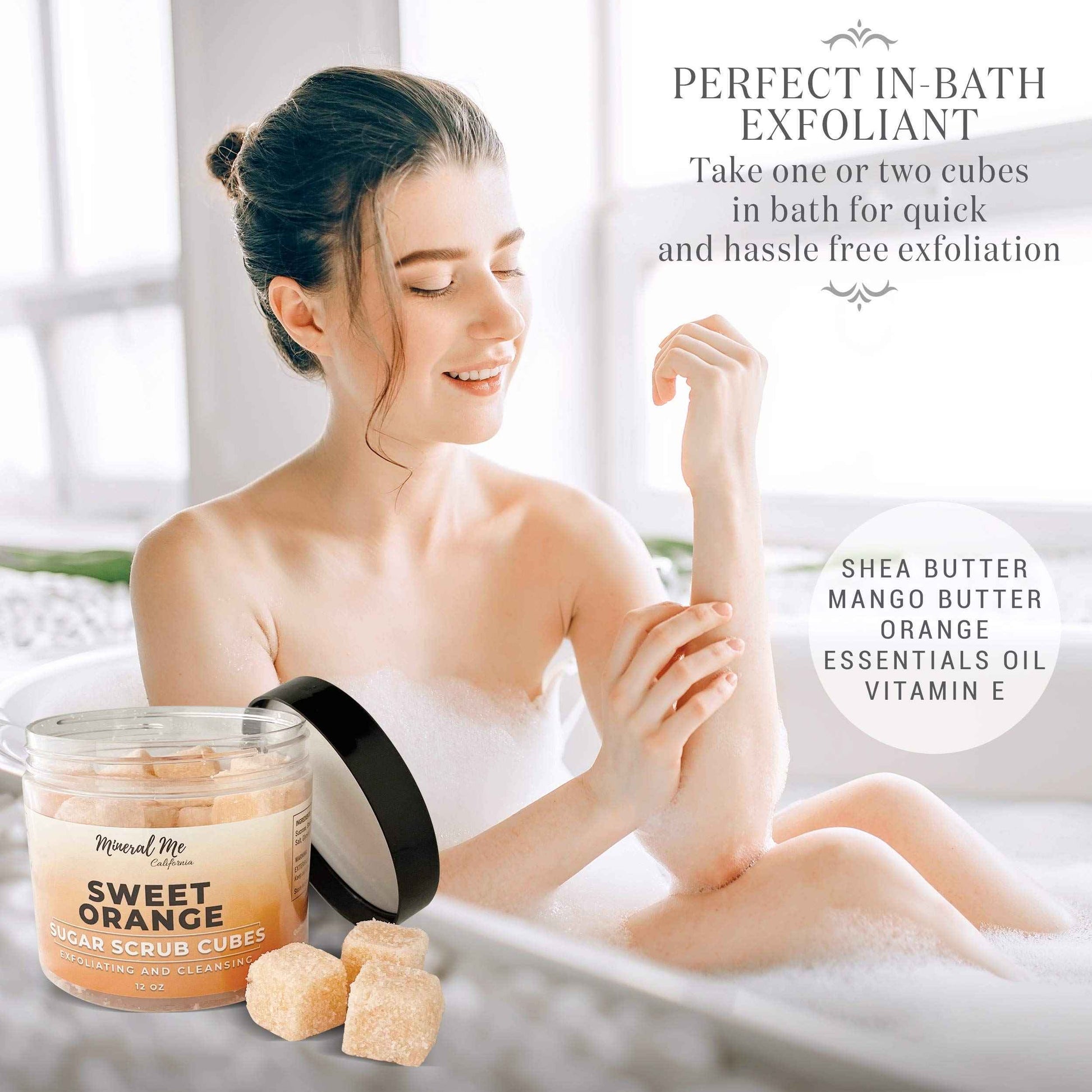 Body Scrub Exfoliator - 12oz SWEET ORANGE/Coconut Sugar scrub cubes w/Mango Butter & Shea butter- Ultra Hydrating & Moisturizing - Natural & Organic for all body - For hands, arms legs, elbow, foot
