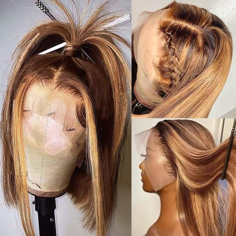 Highlight Ombre Lace Front Wig - 10 Inch Human Hair Bob Wig for Black Women | 150% Density, 13x4 Transparent Lace