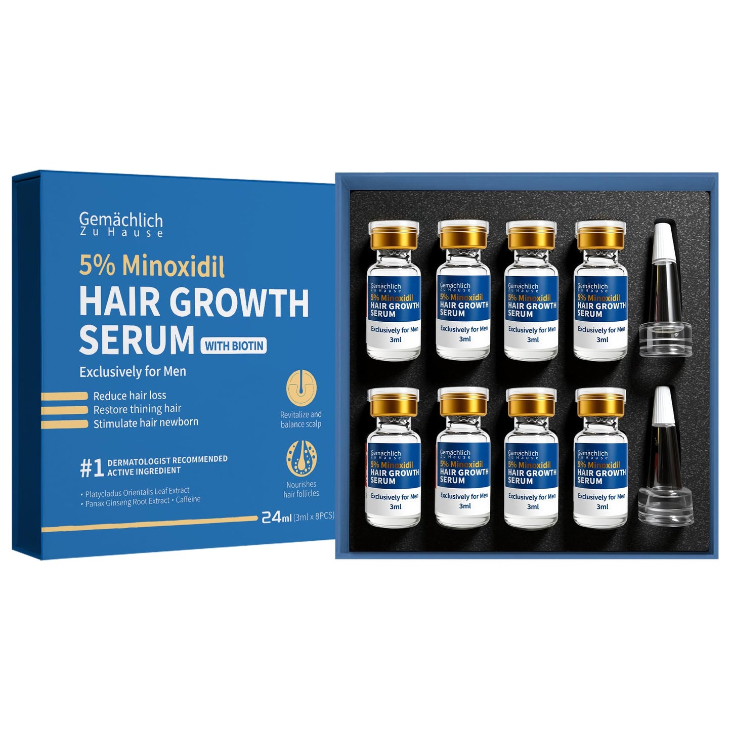 5% Minoxidil for Men Hair Growth with Biotin, Extra Strength Topical Minoxidil Solution Serum with Rosemary & Caffeine for Hair Regrowth Treatments, Non-Greasy, Helps Prevent Hair Thinning & Hair Loss