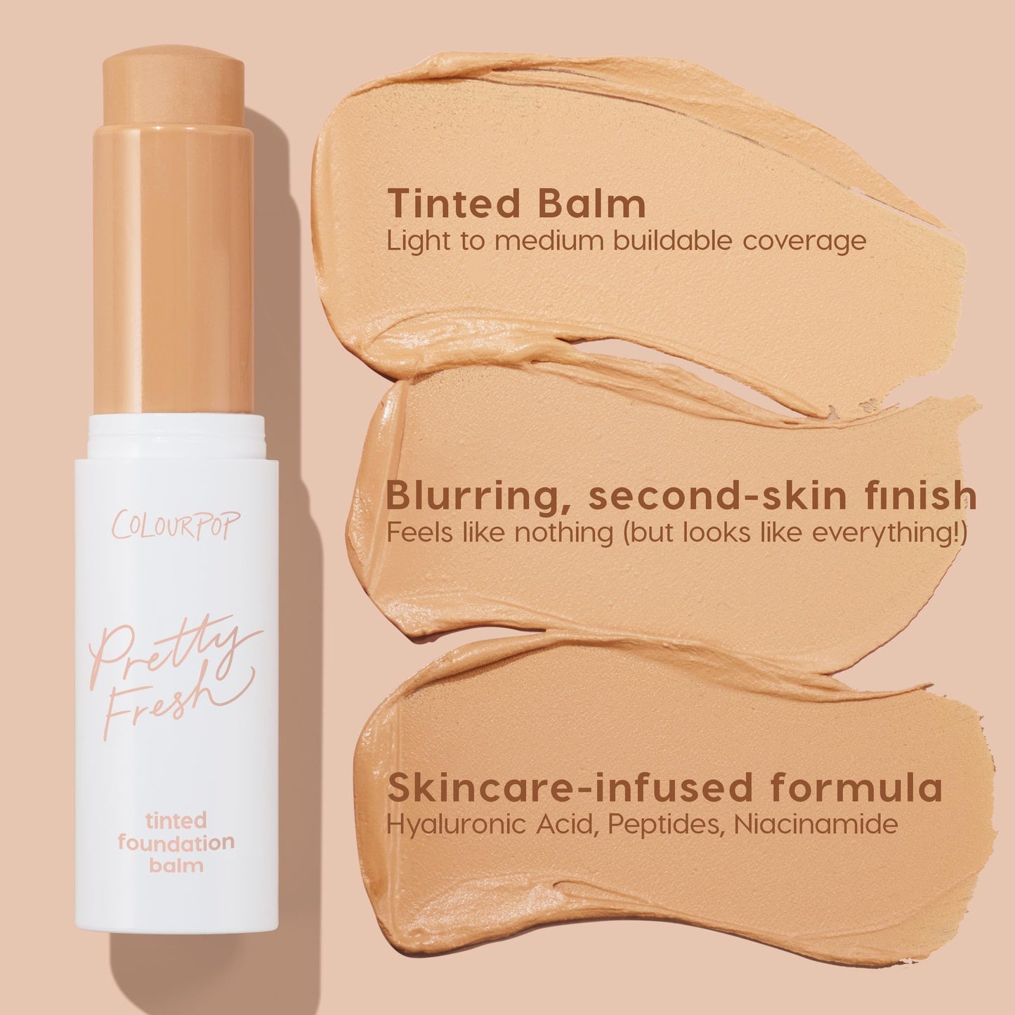 ColourPop Pretty Fresh Tinted Foundation Stick - Balm to Cream Foundation with Light to Medium Coverage - Infused with Hydrating Hyaluronic Acid, Peptides & Niacinamide - Light 6 (0.29 oz)