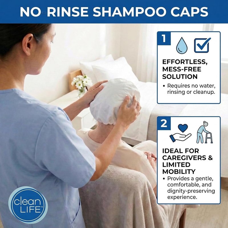 No-Rinse Shampoo Cap - Waterless Hair Washing & Conditioning | 5 Pack, Disposable, Hypoallergenic for Elderly & Patients